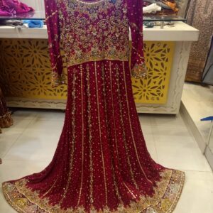 Bridal Umbrella Frock – Maroon Embroidered