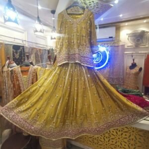 Mustard Bridal Lehenga with Embellished Peplum
